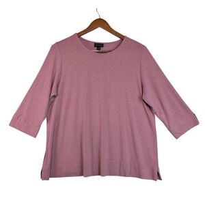 J. Jill Wearever Dusty Pink 3/4 Sleeve Knit Top Large Petite Rose Crew Neck Work